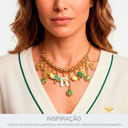 Pingente Ponto de Luz Ouro com Strass Verde 15mm