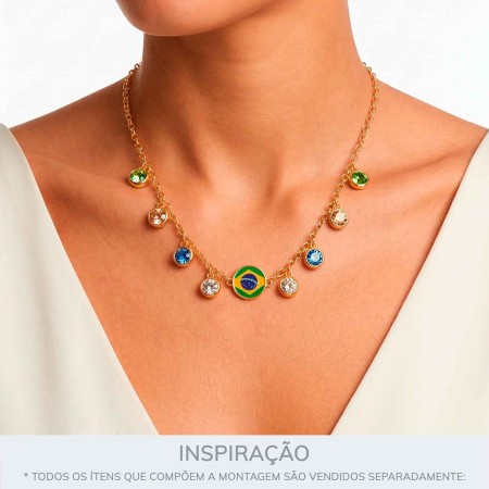 Pingente Ponto de Luz Ouro com Strass Azul 15mm