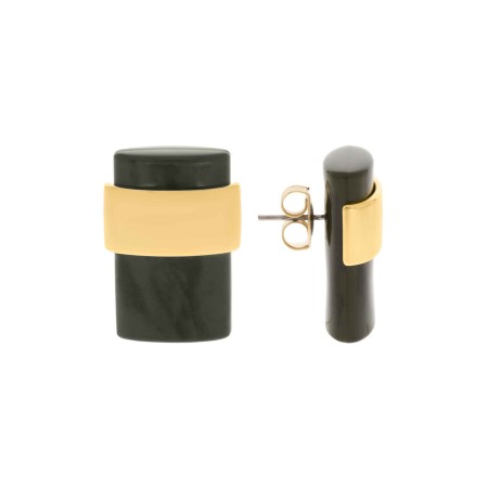 Brinco Acrílico Verde Militar com Dourado 25mm