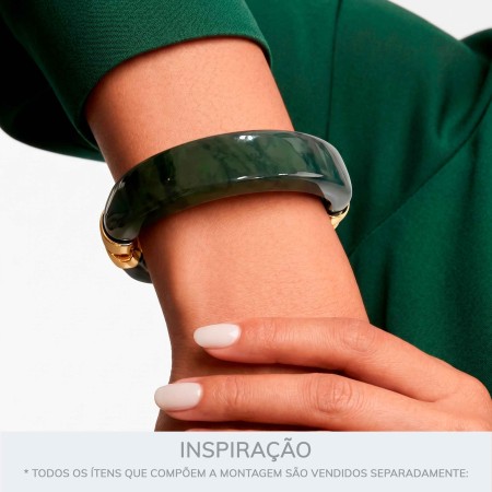 Bracelete Acrílico Verde Militar com Dourado 80mm
