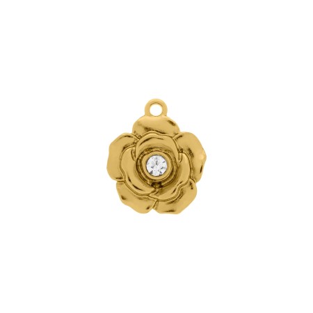 Pingente Flor com Cristal e Mensagem Apaixone-se Por Você Mesma Dourado 23mm