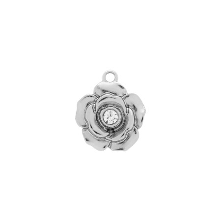 Pingente Flor com Cristal e Mensagem Apaixone-se Por Você Mesma Níquel com Strass 23mm