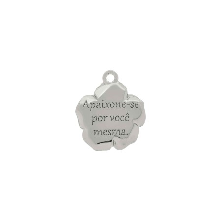 Pingente Flor com Cristal e Mensagem Apaixone-se Por Você Mesma Níquel com Strass 23mm