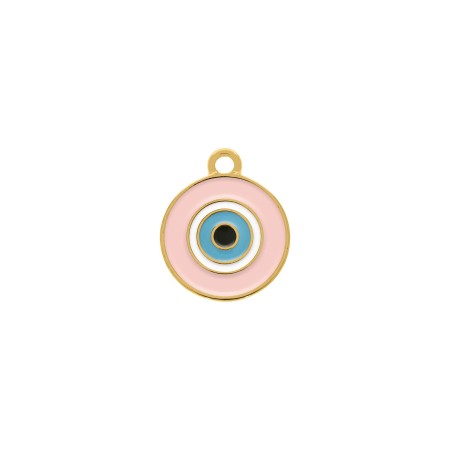 Pingente Olho Grego Ouro com Rosa Claro 20mm