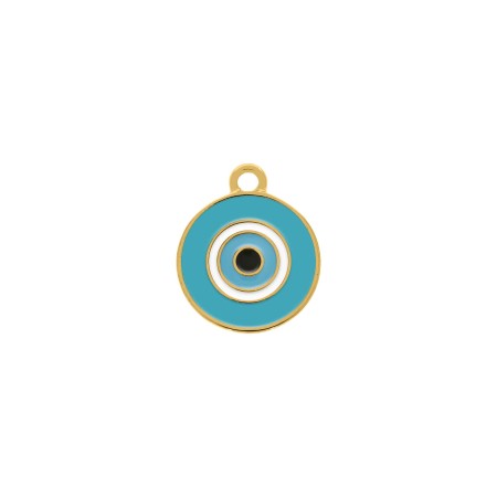 Pingente Olho Grego Ouro com Azul Claro 20mm