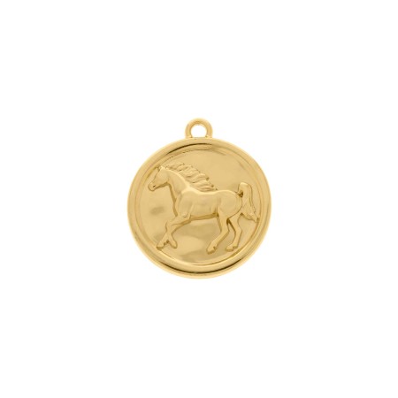 Pingente Medalha Cavalo Dourado 27mm