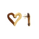 Brinco de Coração Dourado com Acrílico Marrom 30mm
