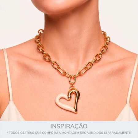 Pingente Duo Coração Dourado com Acrílico Off White 52mm