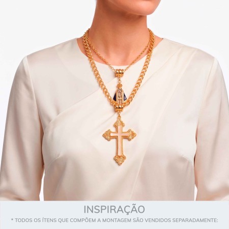 Pingente Cruz Dourado com Resina 32mm
