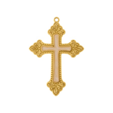 Pingente Cruz Dourado com Resina 32mm