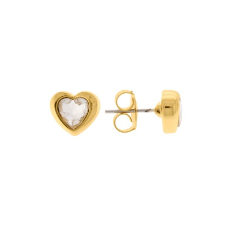 Brinco de Coração Ouro com Strass 10mm