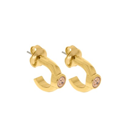 Brinco de Argola Shine Ouro com Strass Rosa 15mm
