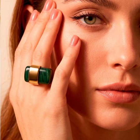 Maxi Anel Acrílico Verde com Dourado N° 20