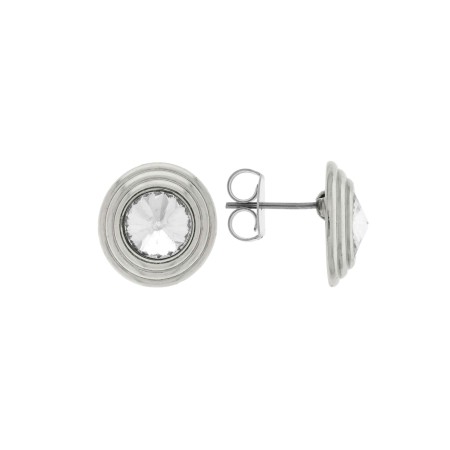 Brinco Glam Níquel com Rivoli Cristal 15mm