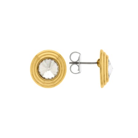 Brinco Glam Ouro com Rivoli Cristal 15mm