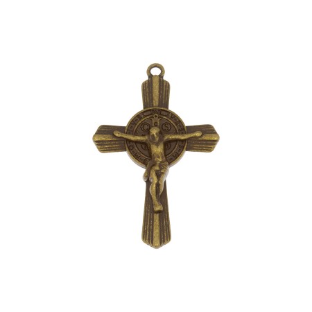 Pingente Crucifixo São Bento Ouro Velho 51mm