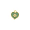 Pingente Coração Trevo da Sorte Ouro com Verde 17mm