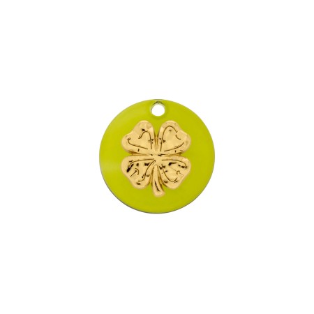 Pingente Trevo da Sorte Dourado com Verde Translúcido 25mm