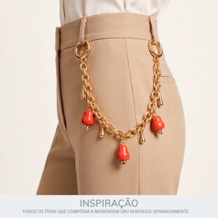 Pingente Caju Dourado com Laranja 27mm