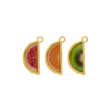 Conjunto de Pingentes Frutas Melância, Laranja e Kiwi Dourado