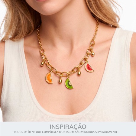 Conjunto de Pingentes Frutas Melância, Laranja e Kiwi Dourado