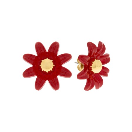 Brinco Floral Vermelho com Dourado 30mm
