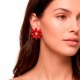 Brinco Floral Vermelho com Dourado 30mm