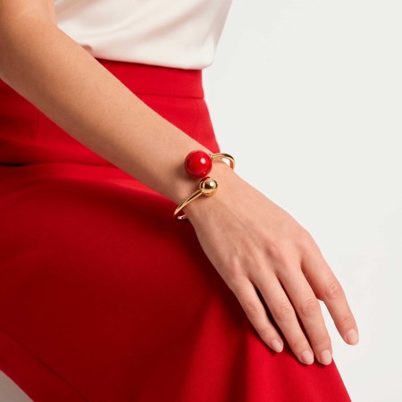 Bracelete Dourado Esferas com Vermelho 65mm
