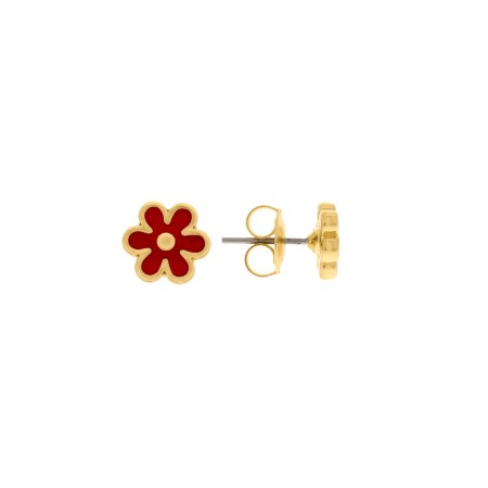 Brinco Florzinha Dourado com Vermelho 9mm
