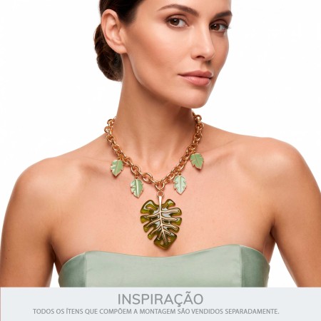 Pingente Folha Verde Translúcido com Ouro 60mm