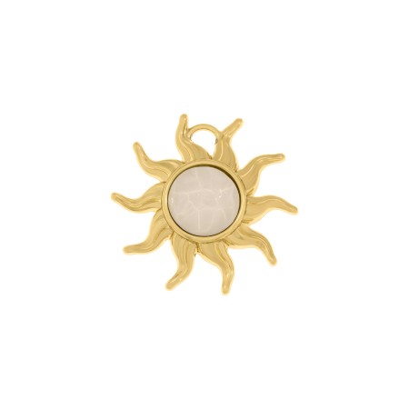 Pingente Sol Dourado com Pedra Mesclada Bege 44mm