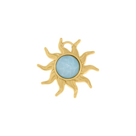 Pingente Sol Dourado com Pedra Mesclada Azul 44mm