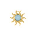 Pingente Sol Dourado com Pedra Mesclada Azul 44mm