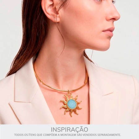 Pingente Sol Dourado com Pedra Mesclada Azul 44mm
