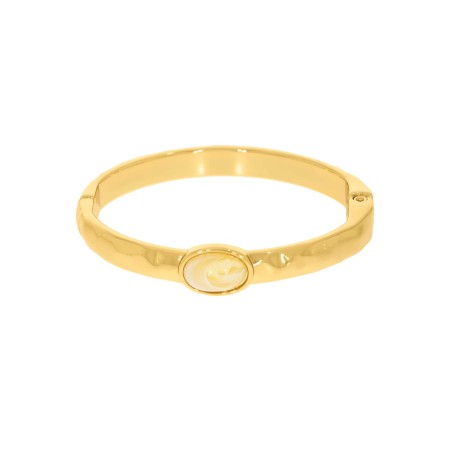Bracelete Dourado com Pedra Mesclada Bege 69mm