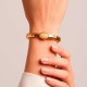 Bracelete Dourado com Pedra Mesclada Bege 69mm