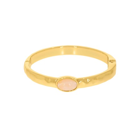 Bracelete Dourado com Pedra Rosa Quartzo 69mm