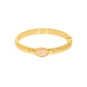 Bracelete Dourado com Pedra Rosa Quartzo 69mm
