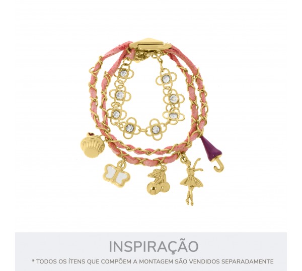 Pingente Borboleta Ouro com Rosa Pink 13mm