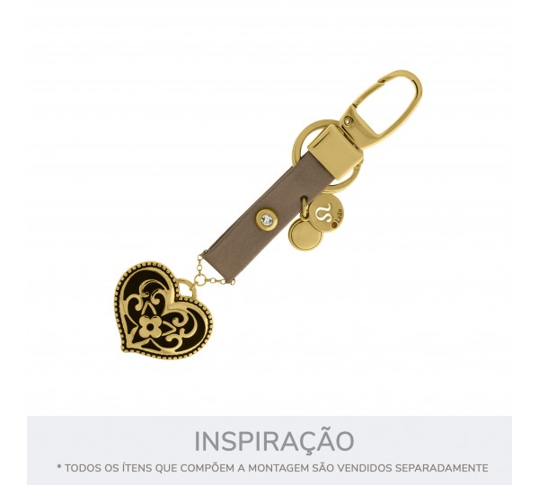 Pingente Coração Arabescado Ouro com Preto 35mm