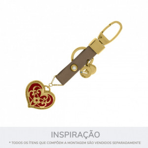 Pingente Coração Arabescado Ouro com Vermelho 35mm