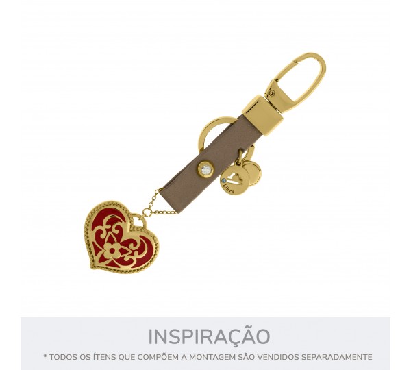 Pingente Coração Arabescado Ouro com Vermelho 35mm