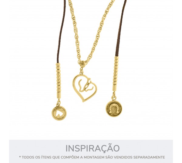 Pingente Coração com Cavalos Ouro 31mm