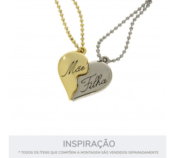 Pingente Coração de Encaixe Mãe e Filha Níquel 24mm