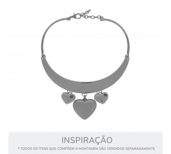 Pingente Coração Grafite com Strass Black 18mm