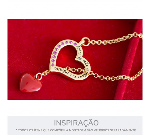 Pingente Coração Amor de Mãe Ouro com Strass 40mm
