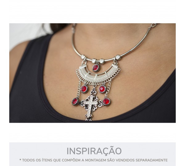Pingente de Cruz Arabescada Níquel com Strass 62mm