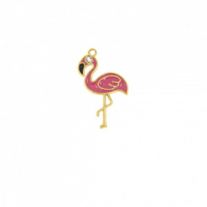 Pingente Flamingo Ouro com Pink e Strass 35mm