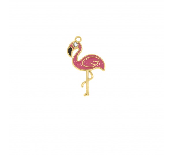 Pingente Flamingo Ouro com Pink e Strass 35mm