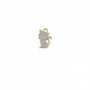 Pingente Gato Ouro com Glitter Prata 19mm